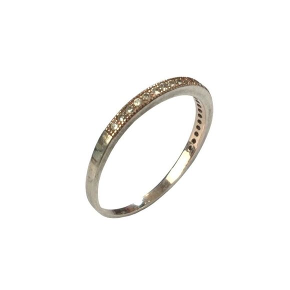 Sterling Silver Ring Size 6.75 Half Eternity Pave Style CZ Band Signed 925 - Picture 1 of 13